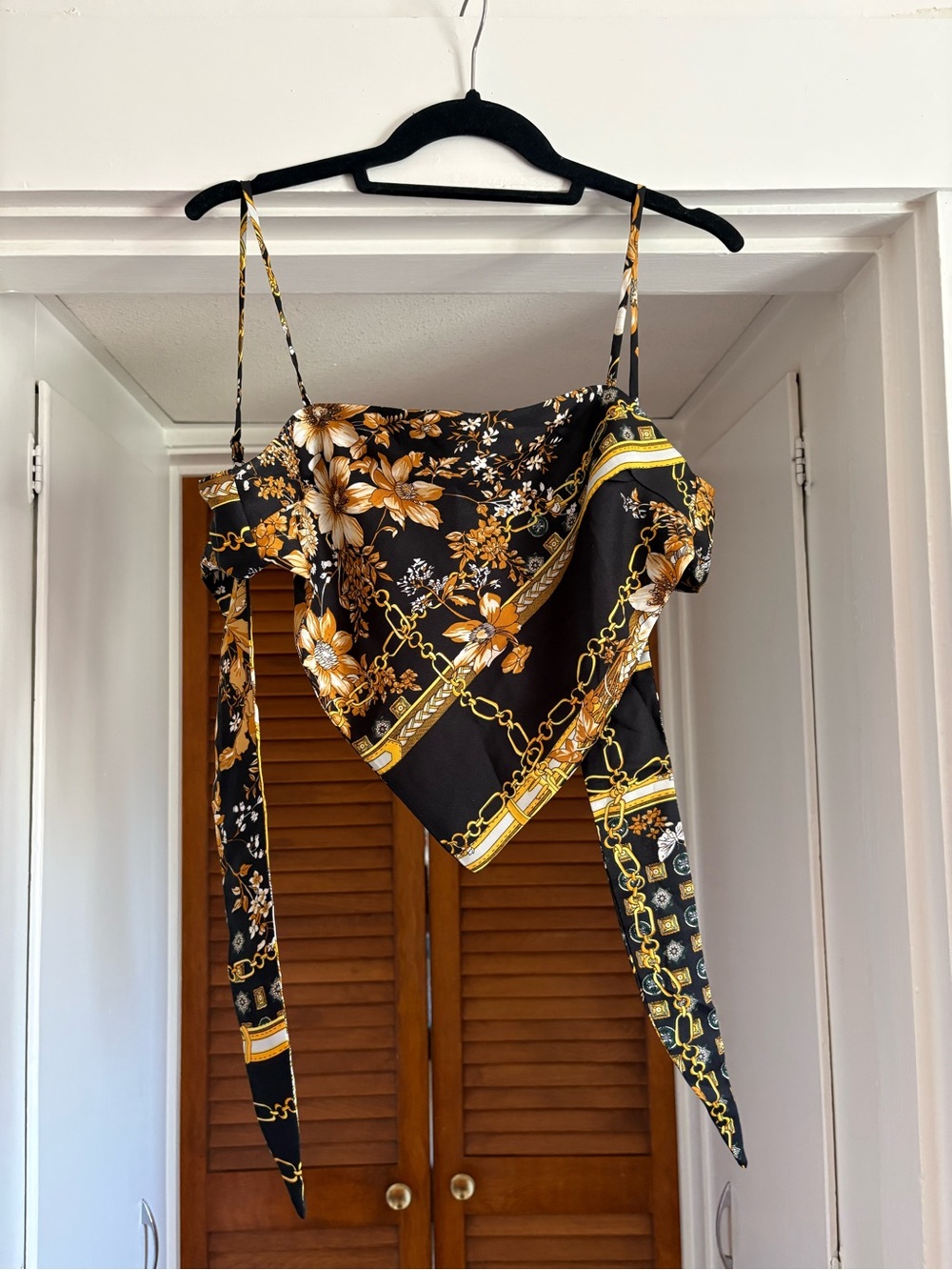 Prince Black and Gold Floral Chain Scarf Top